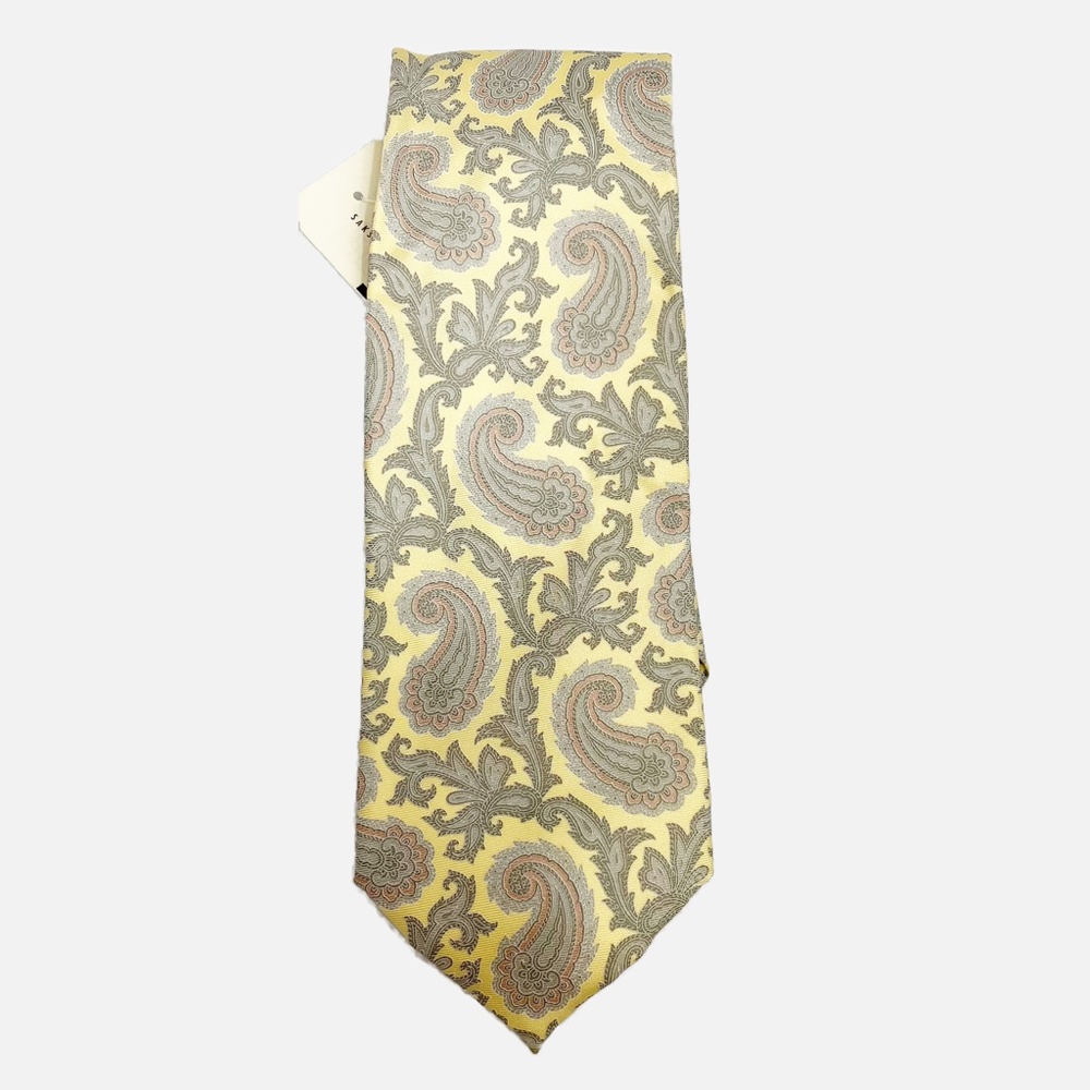 Ermenegildo Zenga NEW Light‎ Yellow Paisley Print Silk Tie